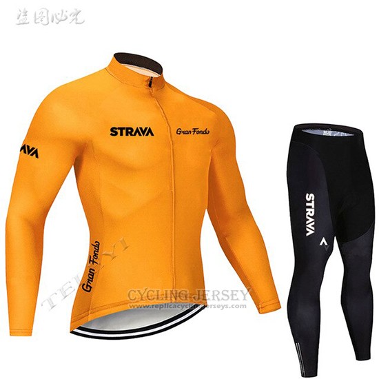 2019 Cycling Clothing STRAVA Orange Long Sleeve and Overalls