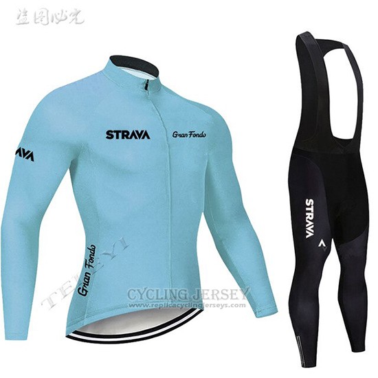 2019 Cycling Clothing STRAVA Sky Blue Long Sleeve and Overalls
