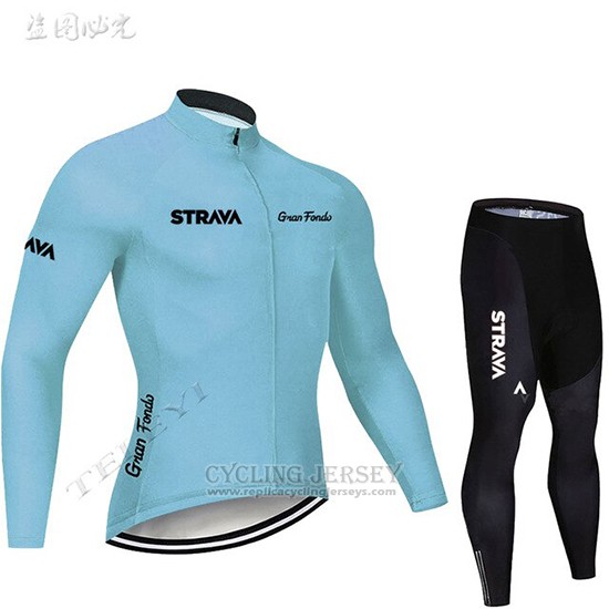 2019 Cycling Clothing STRAVA Sky Blue Long Sleeve and Overalls