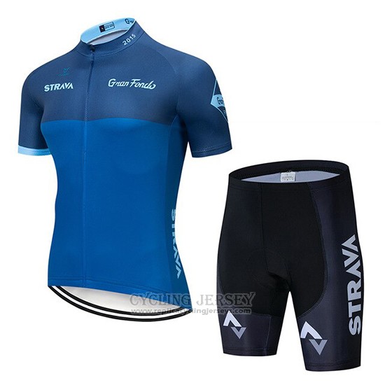 2019 Cycling Jersey STRAVA Blue Short Sleeve and Bib Short