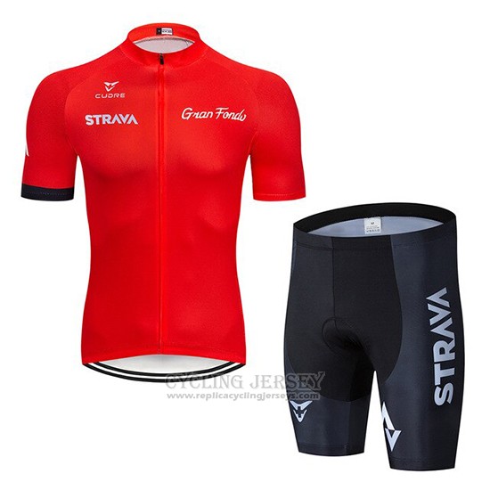 2019 Cycling Jersey STRAVA Red Short Sleeve and Bib Short