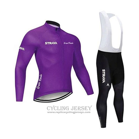 2020 Cycling Jersey STRAVA Dark Purple Long Sleeve And Bib Tight