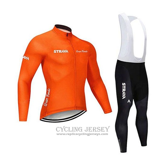 2020 Cycling Jersey STRAVA Orange Long Sleeve And Bib Tight