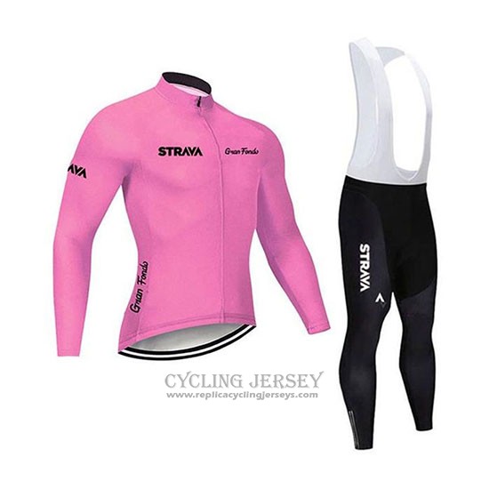 2020 Cycling Jersey STRAVA Pink Long Sleeve And Bib Tight