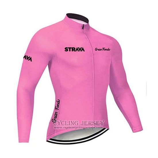 2020 Cycling Jersey STRAVA Pink Long Sleeve And Bib Tight
