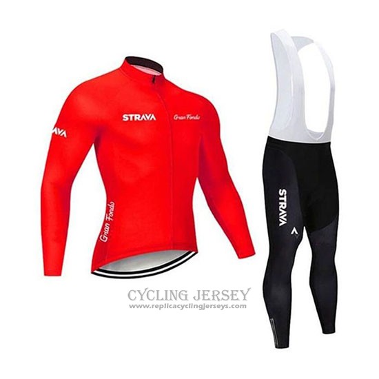 2020 Cycling Jersey STRAVA Red Long Sleeve And Bib Tight