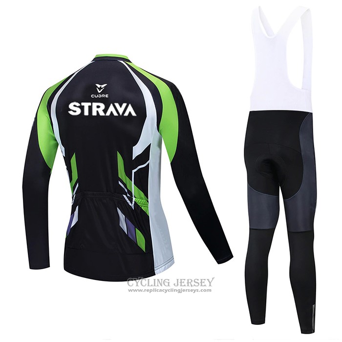 2021 Cycling Jersey STRAVA Black Green Long Sleeve And Bib Tight