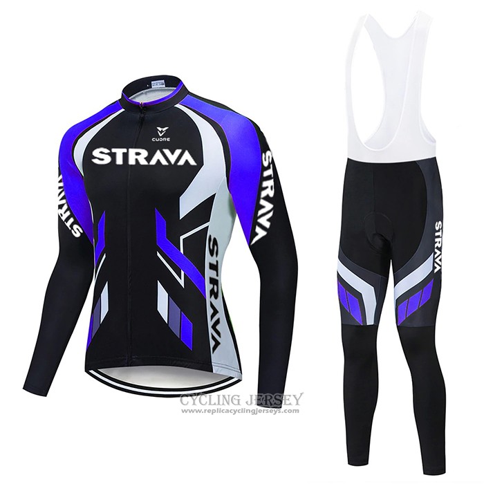 2021 Cycling Jersey STRAVA Purple Black Long Sleeve And Bib Tight