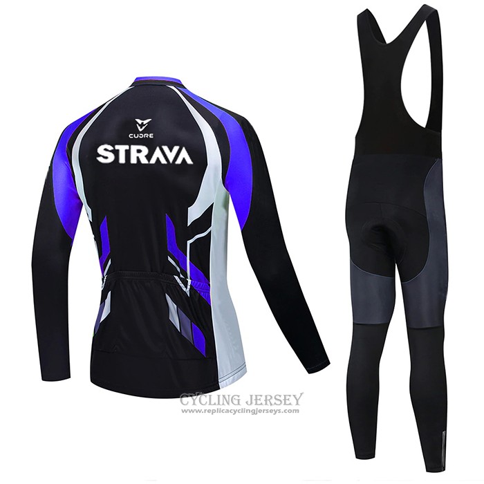 2021 Cycling Jersey STRAVA Purple Black Long Sleeve And Bib Tight