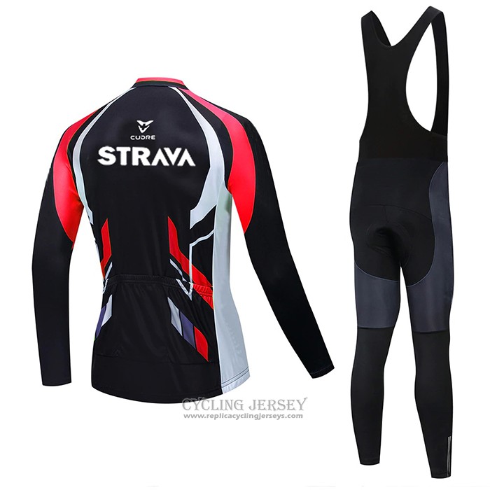 2021 Cycling Jersey STRAVA Red Black Long Sleeve And Bib Tight
