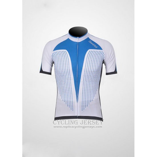 2011 Cycling Jersey Santini Light Blue and White Short Sleeve and Bib Short
