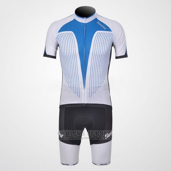 2011 Cycling Jersey Santini Light Blue and White Short Sleeve and Bib Short