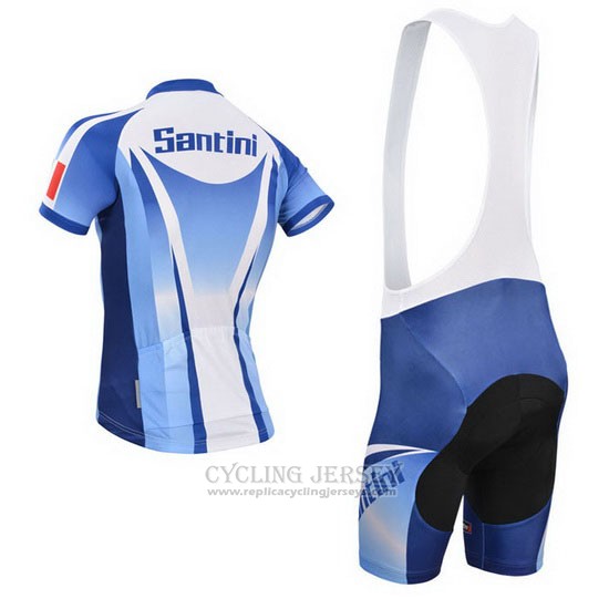2014 Cycling Jersey Santini Light Blue and White Short Sleeve and Bib Short