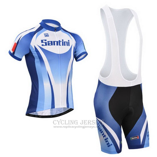 2014 Cycling Jersey Santini Light Blue and White Short Sleeve and Bib Short