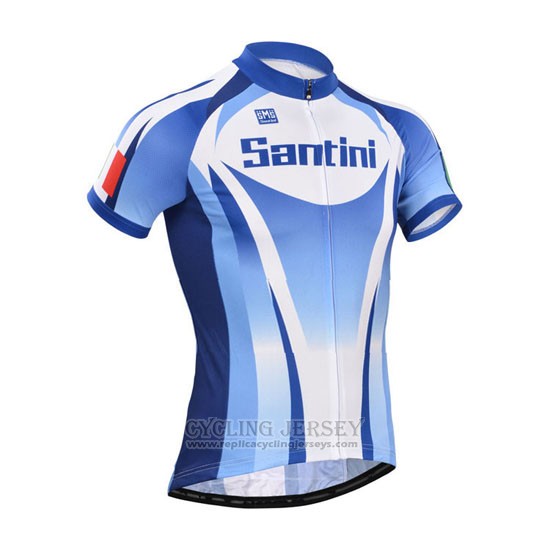 2014 Cycling Jersey Santini Light Blue and White Short Sleeve and Bib Short