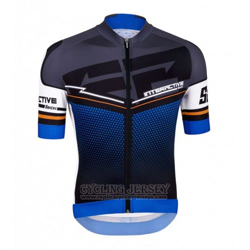 2016 Cycling Jersey Santini Black and Blue Short Sleeve and Bib Short