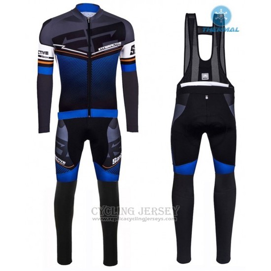 2016 Cycling Jersey Santini Blue and Black Long Sleeve and Bib Tight