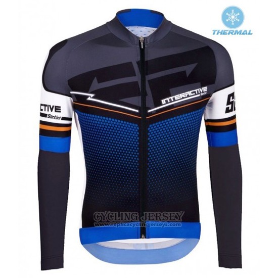 2016 Cycling Jersey Santini Blue and Black Long Sleeve and Bib Tight