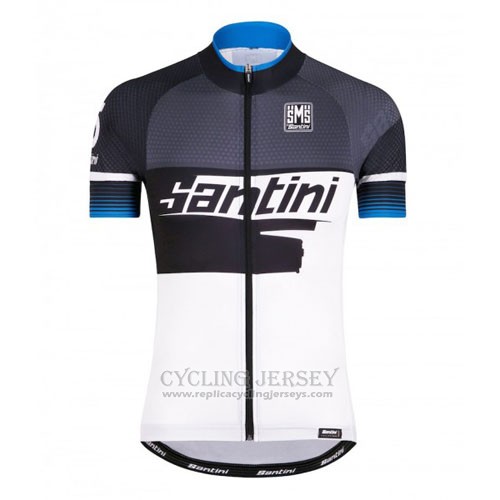 2016 Cycling Jersey Santini Blue and White Short Sleeve and Bib Short