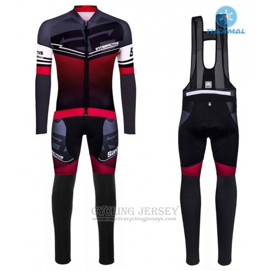 2016 Cycling Jersey Santini Red and Gray Long Sleeve and Bib Tight