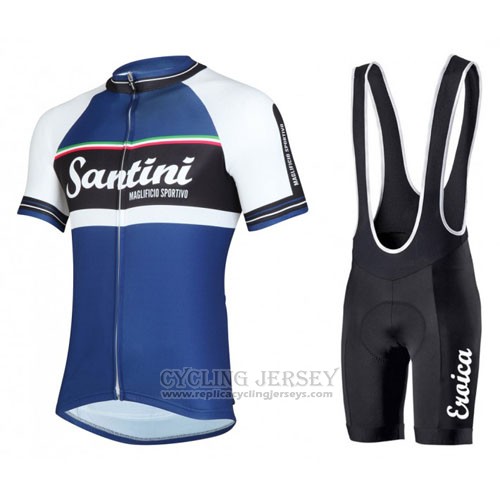 2016 Cycling Jersey Santini White and Blue Short Sleeve and Bib Short