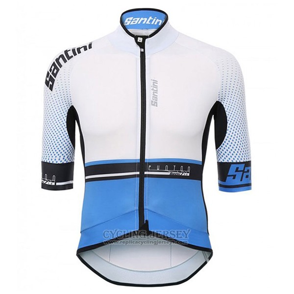 2017 Cycling Jersey Santini Photon Blue and White Short Sleeve and Bib Short