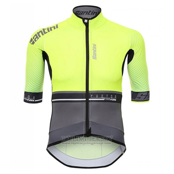 2017 Cycling Jersey Santini Photon Green and Black Short Sleeve and Bib Short