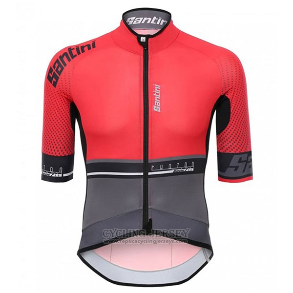 2017 Cycling Jersey Santini Photon Red and Gray Short Sleeve and Bib Short