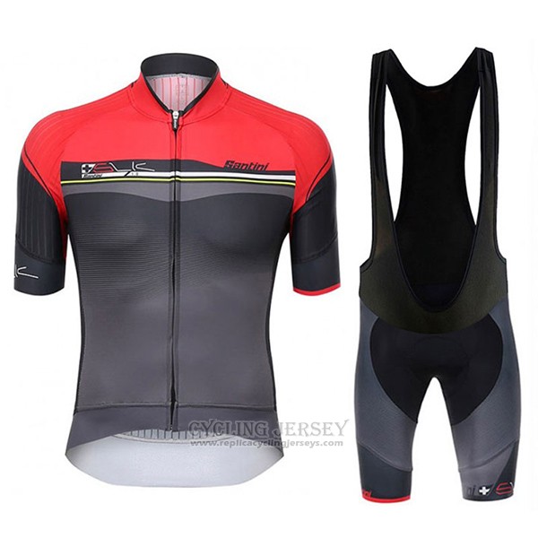 2017 Cycling Jersey Santini Sleek Red and Gray Short Sleeve and Bib Short