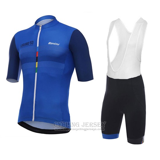 2018 Cycling Jersey Santini Dama Blue and Black Short Sleeve and Bib Short