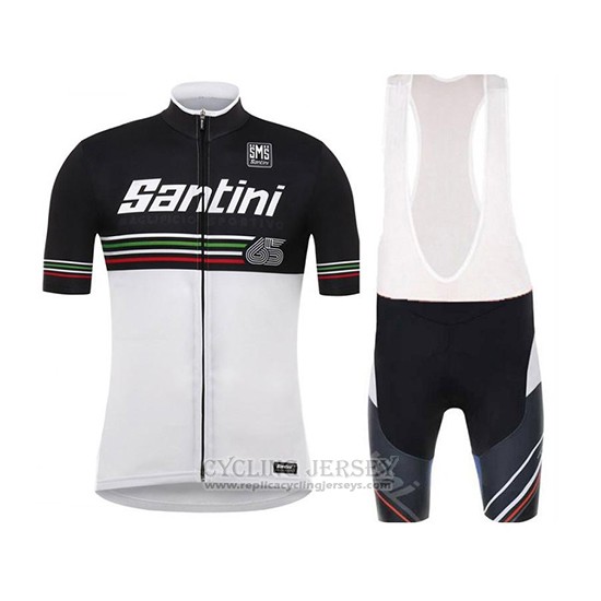 2018 Cycling Jersey Santini White Black Short Sleeve and Bib Short