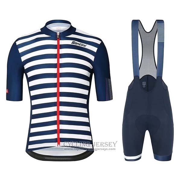 2019 Cycling Jersey Santini Blue White Short Sleeve And Bib Short