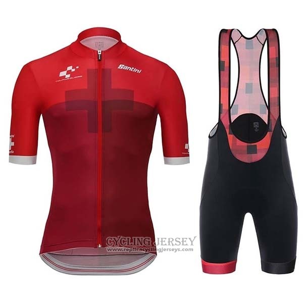 2019 Cycling Jersey Santini Swiss Red Short Sleeve And Bib Short