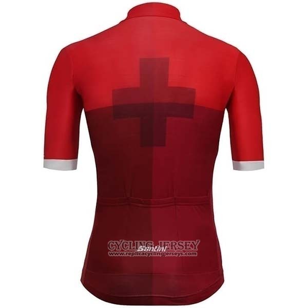 2019 Cycling Jersey Santini Swiss Red Short Sleeve And Bib Short