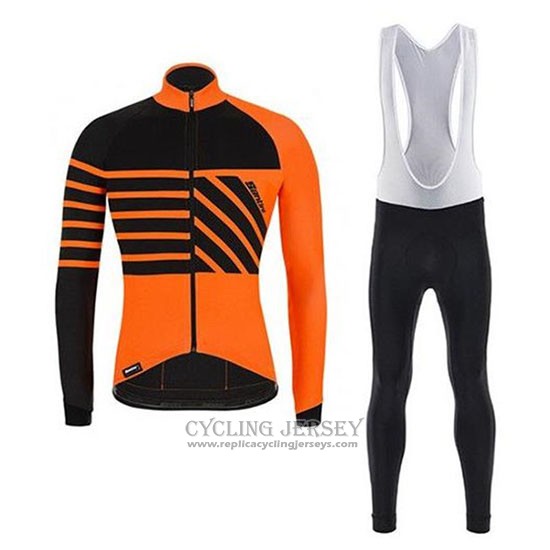 2020 Cycling Jersey Santini Svolta Orange Black Long Sleeve And Bib Tight