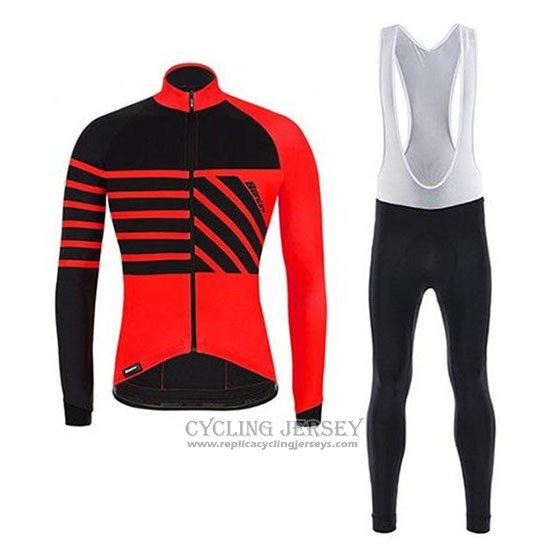 2020 Cycling Jersey Santini Svolta Red Black Long Sleeve And Bib Tight
