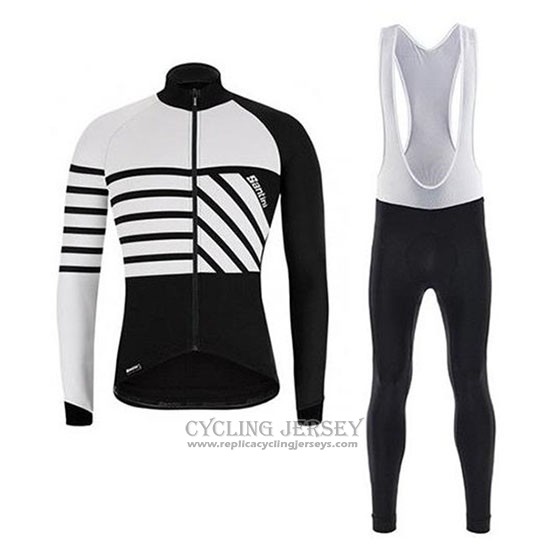 2020 Cycling Jersey Santini Svolta White Black Long Sleeve And Bib Tight