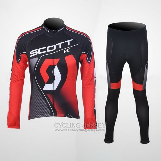 2012 Cycling Jersey Scott Black and Red Long Sleeve and Bib Tight