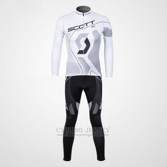 2012 Cycling Jersey Scott White and Gray Long Sleeve and Bib Tight
