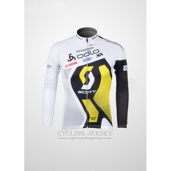 2012 Cycling Jersey Scott White and Yellow Long Sleeve and Bib Tight