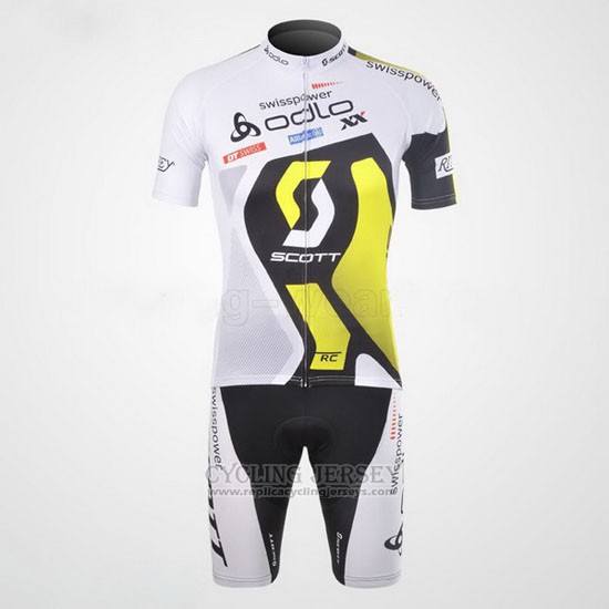 2012 Cycling Jersey Scott White and Yellow Short Sleeve and Bib Short