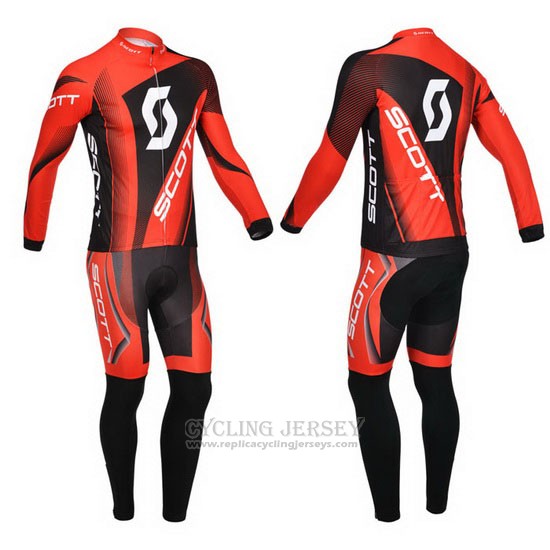 2013 Cycling Jersey Scott Black and Red Long Sleeve and Bib Tight