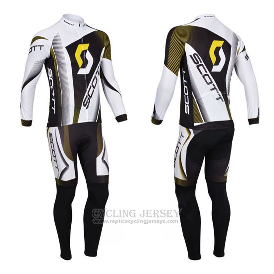 2013 Cycling Jersey Scott White and Black Long Sleeve and Bib Tight