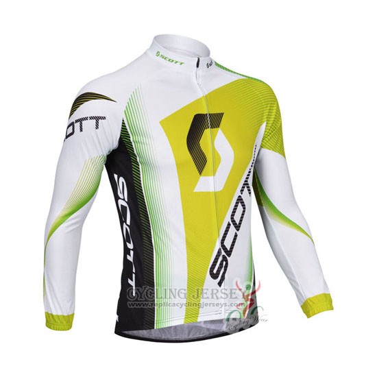 2013 Cycling Jersey Scott White and Yellow Long Sleeve and Bib Tight