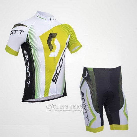2013 Cycling Jersey Scott White and Yellow Short Sleeve and Bib Short