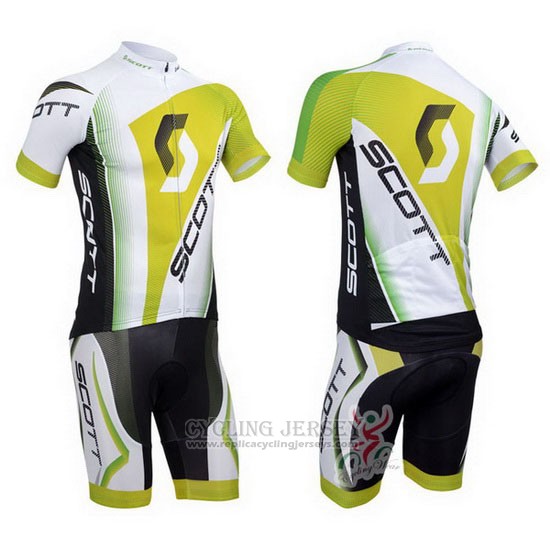 2013 Cycling Jersey Scott White and Yellow Short Sleeve and Bib Short