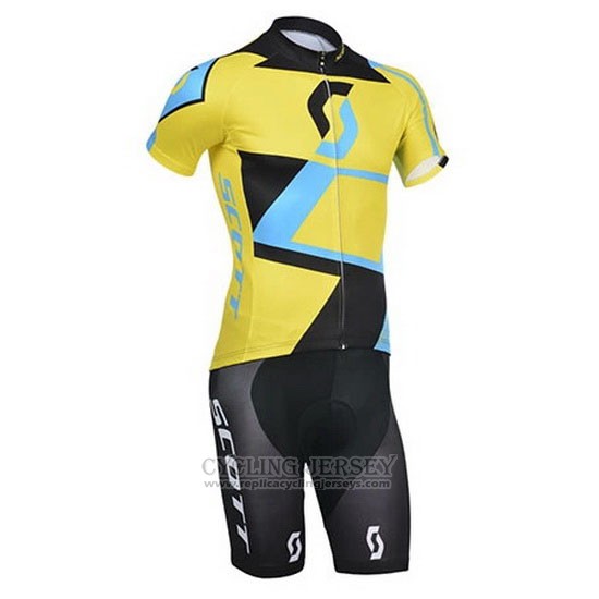 2014 Cycling Jersey Scott Black and Yellow Short Sleeve and Bib Short