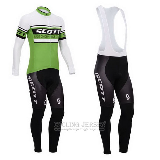 2014 Cycling Jersey Scott Green and White Long Sleeve and Bib Tight