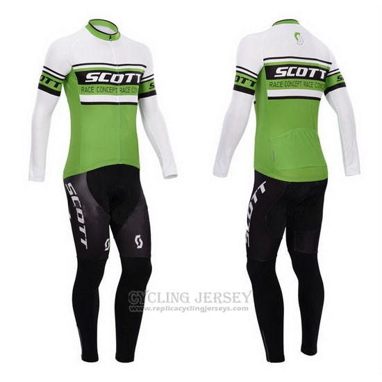 2014 Cycling Jersey Scott Green and White Long Sleeve and Bib Tight