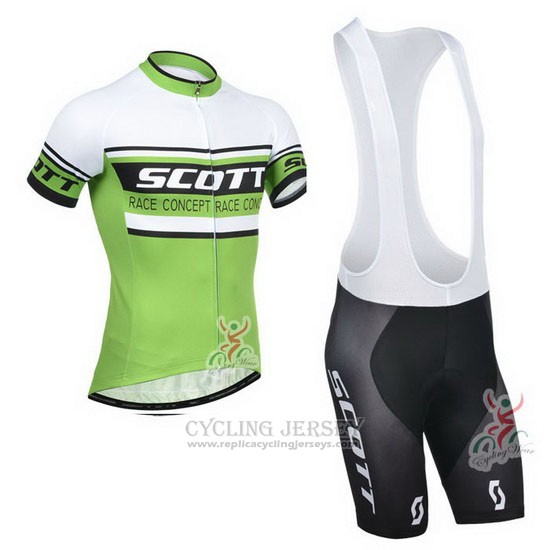 2014 Cycling Jersey Scott White and Green Short Sleeve and Bib Short